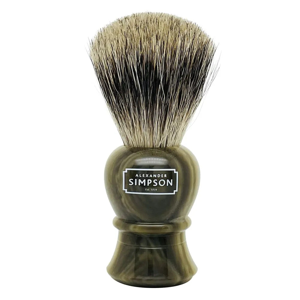 Simpson Islington Faux Horn Pure Badger L Rasierpinsel mit Dachsborsten - No More Beard