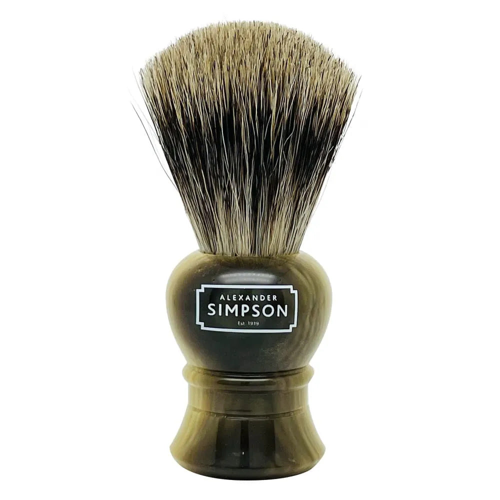 Simpson Islington Faux Horn Pure Badger S Rasierpinsel mit Dachsborsten - No More Beard