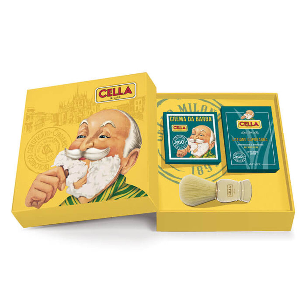 Cella Bio Geschenkset mit Rasiercreme, After Shave & Rasierpinsel - No More Beard