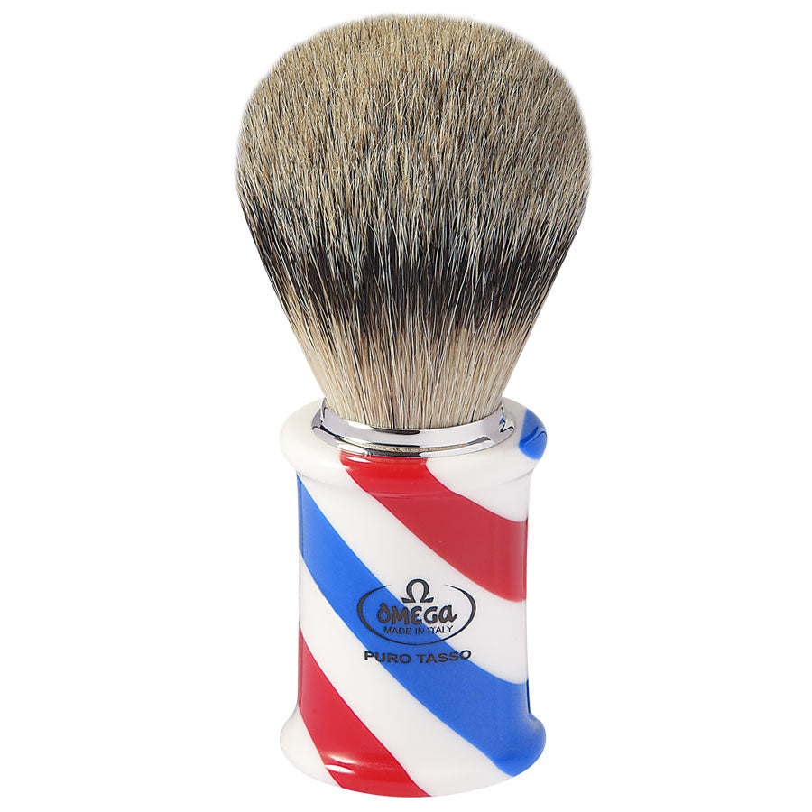 Omega 6735 Barber Pole Rasierpinsel mit Dachshaarborsten - No More Beard