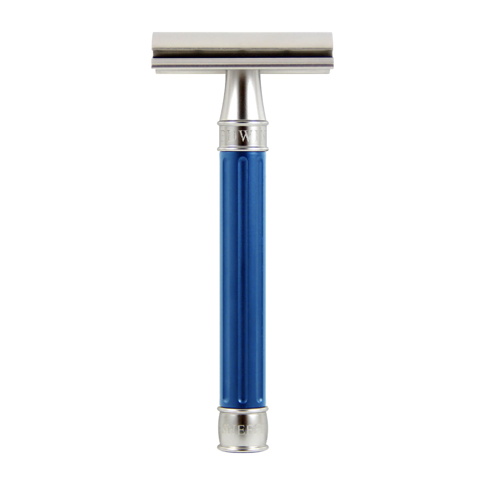 Edwin Jagger 3ONE6 Edelstahl-Rasierhobel mit doppelter Schneide - Blau - No More Beard